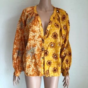 Zara Orange Printed Floral Bohemian Blouse Women’s Size M Relaxed-Fit V-Neck Top